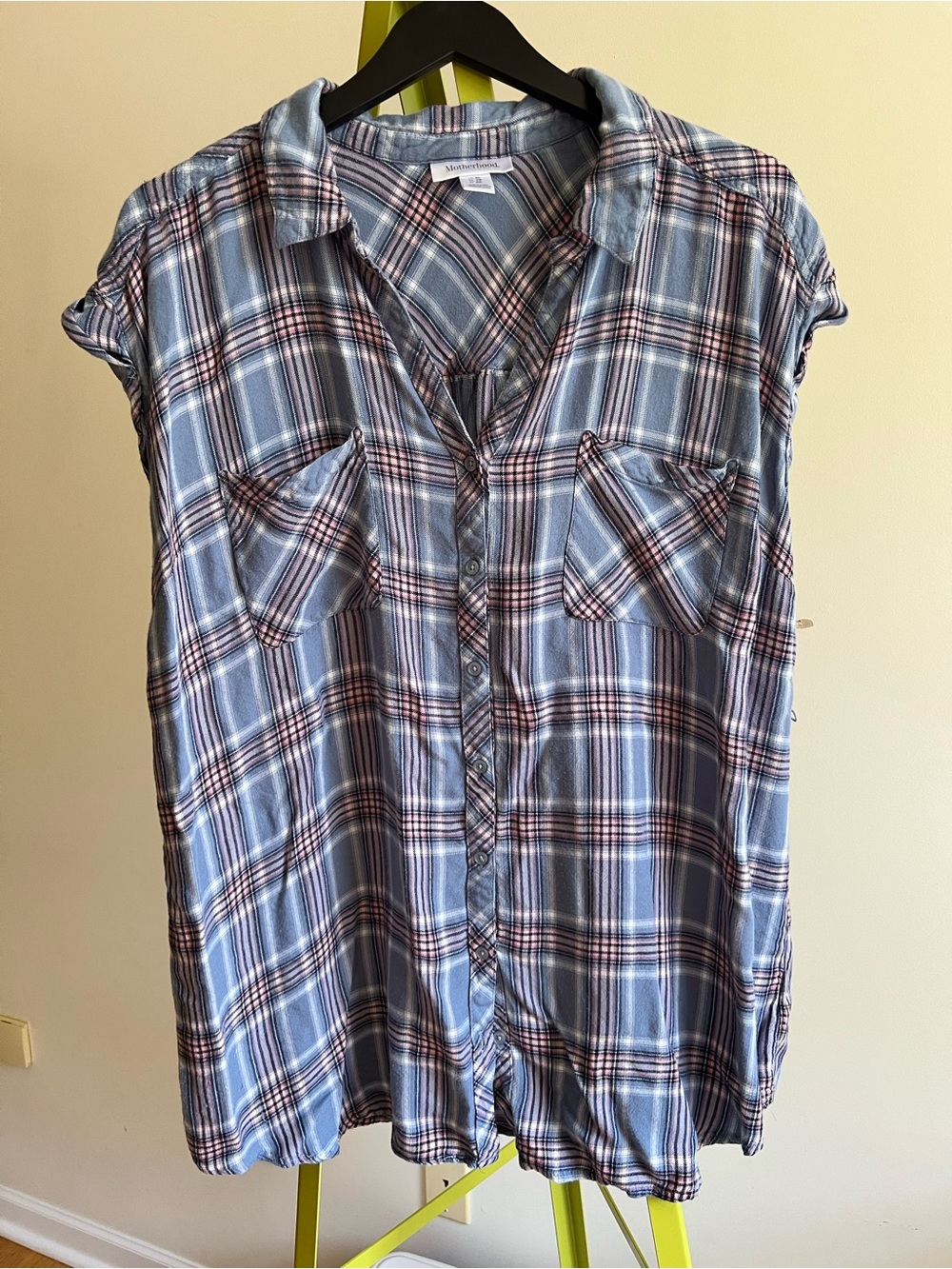 Motherhood Maternity Button-Up Sleeveless Buttery SOFT Blue Plaid Top XL **flaw